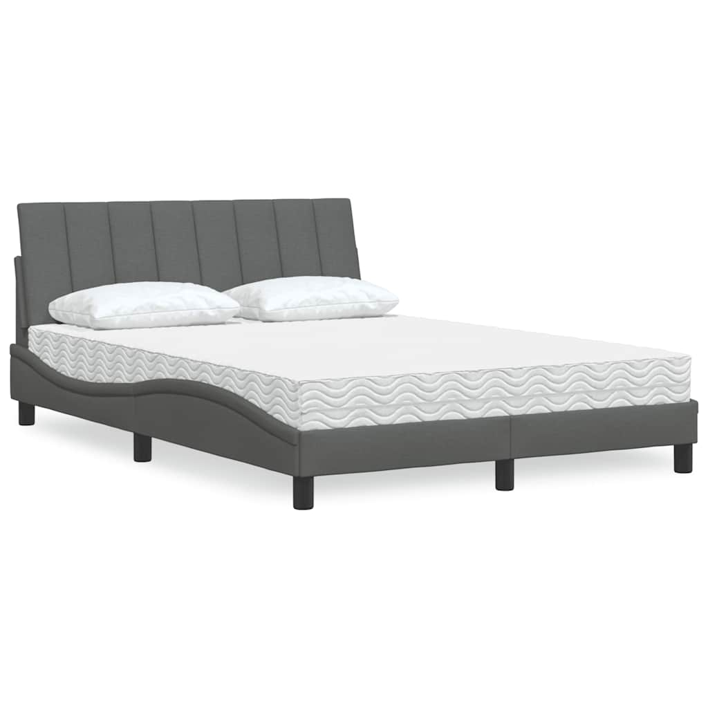 Bett mit Matratze Dunkelgrau 140x190 cm Stoff