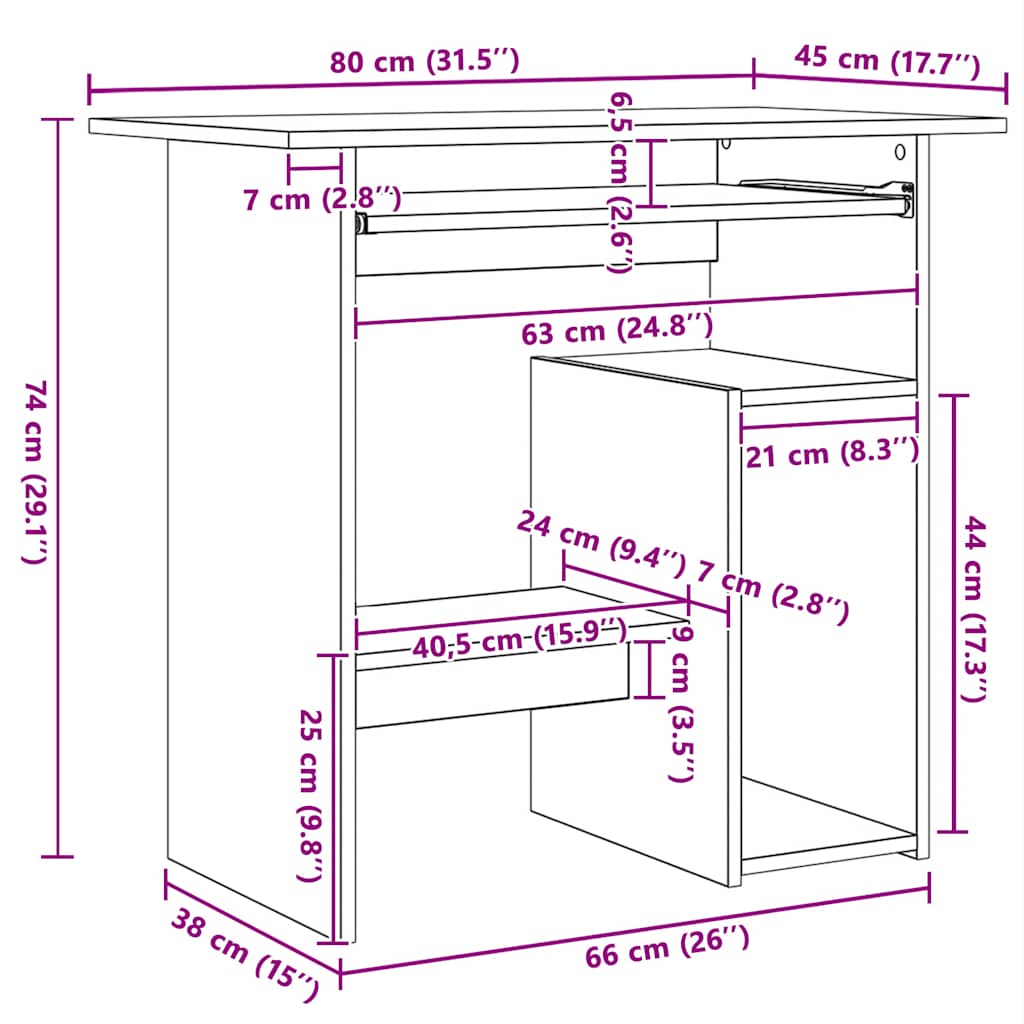 Schreibtisch Altholz-Optik 80x45x74 cm Holzwerkstoff