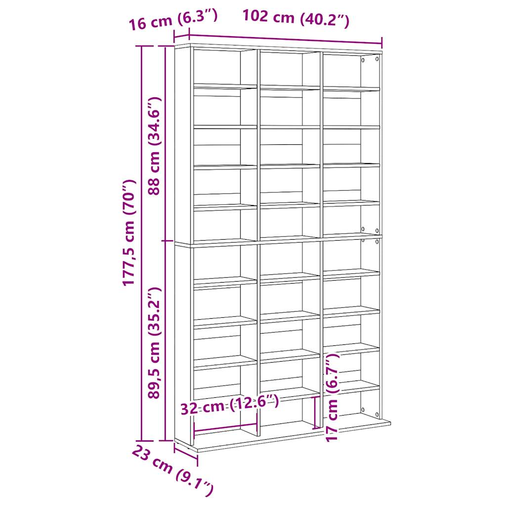 CD-Regal Artisan-Eiche 102x23x177,5 cm Holzwerkstoff