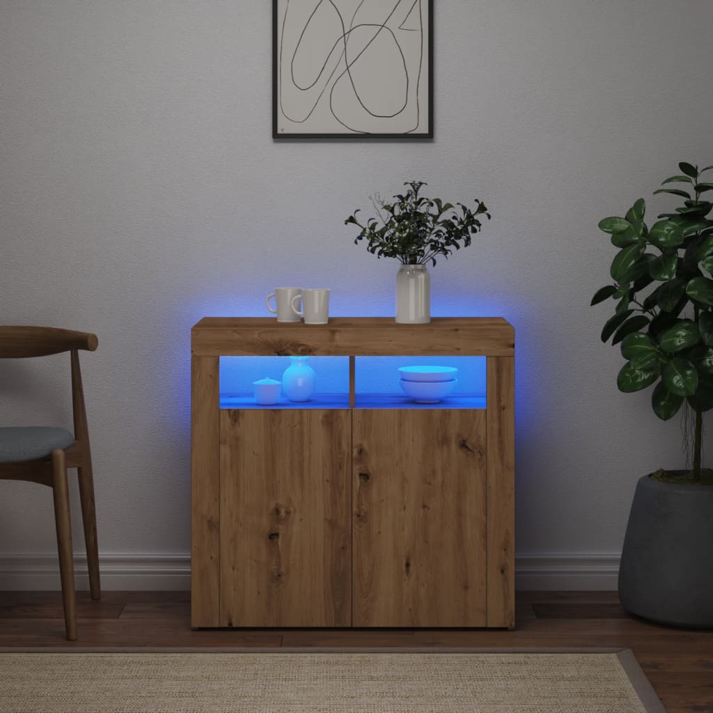 Sideboard mit LED-Leuchten Artisan-Eiche 80x35x75 cm