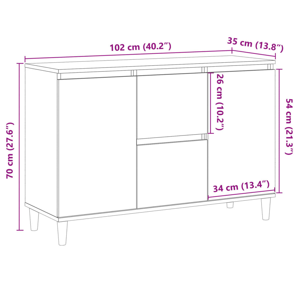 Sideboard Artisan-Eiche 102x35x70 cm Holzwerkstoff