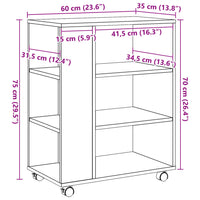 Rollcontainer Artisan-Eiche 60x35x75 cm Holzwerkstoff