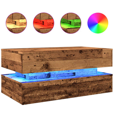 Couchtisch mit LED-Leuchten Altholz-Optik 90x50x40 cm