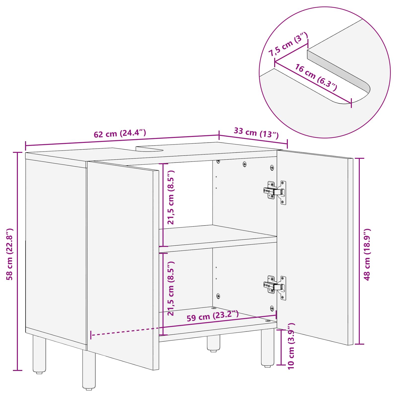 Waschbeckenschrank Braun 62 x 33 x 58 cm Massivholz Mango