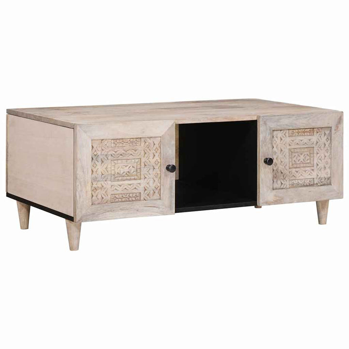 Couchtisch mit Regal Beige 100 x 54 x 40 cm massives Mangoholz