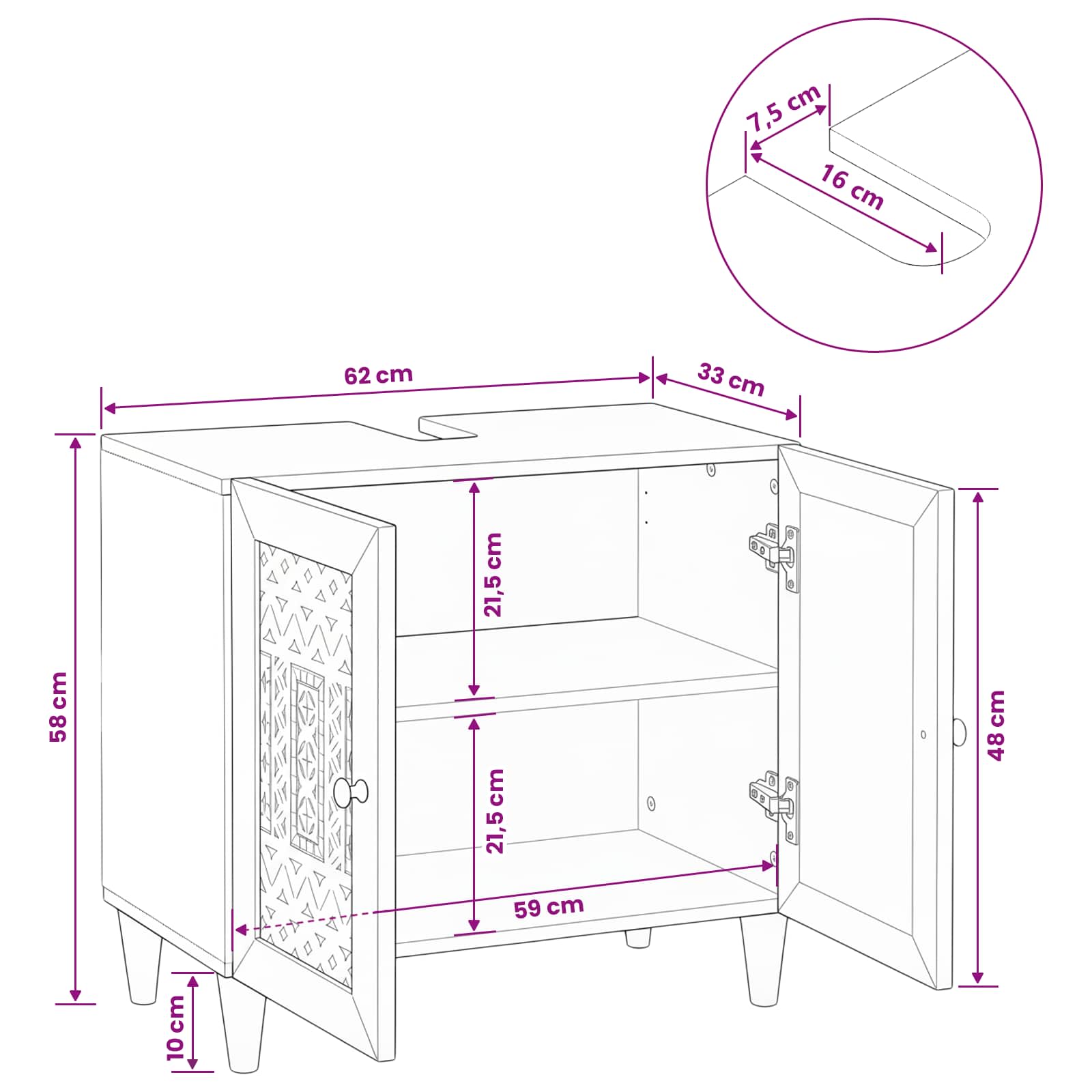 Badezimmerschrank Wandmontiert mit Tür Weiß 62 x 33 x 58 cm