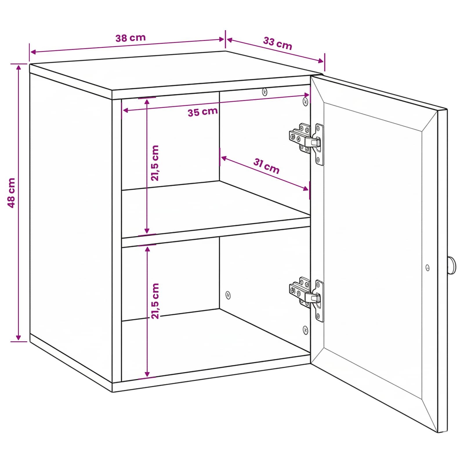 Badezimmerschrank mit Tür Weiß 38 x 33 x 48 cm Holzwerkstoff