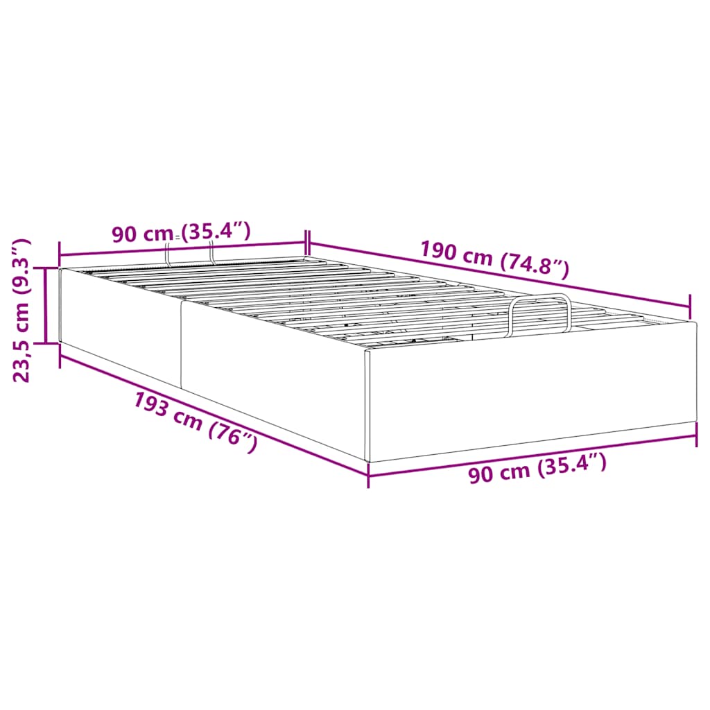 Ottoman-Bett ohne Matratze Hellgrau 90x190 cm Stoff