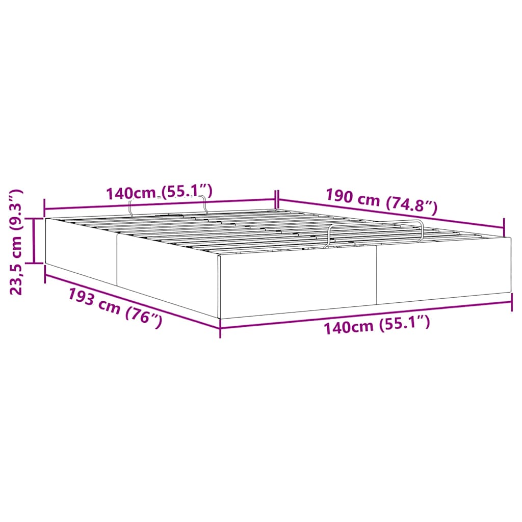 Ottoman-Bett ohne Matratze Hellgrau 140x190 cm Stoff