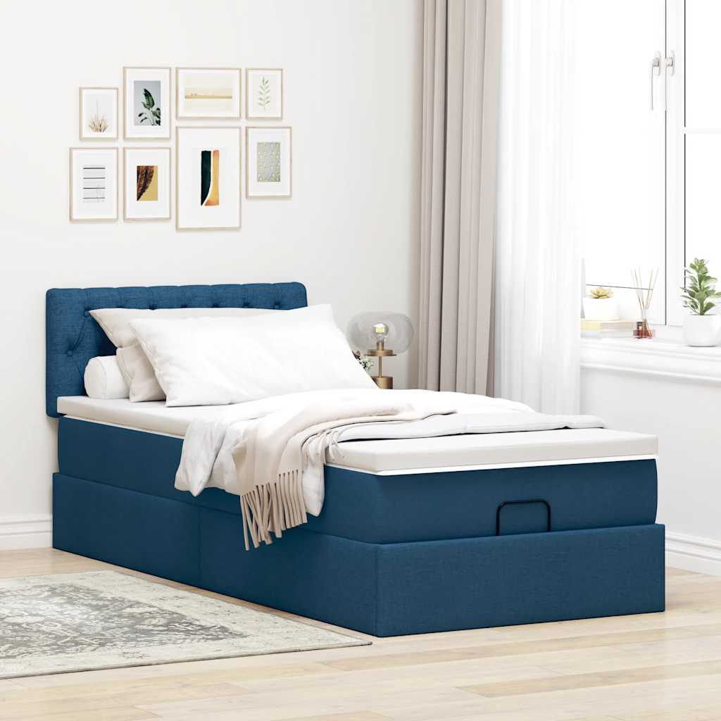 Ottoman-Bett mit Matratze Blau 90x200 cm Stoff