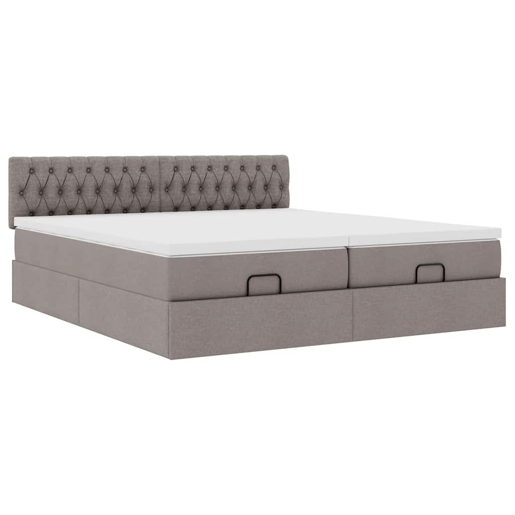 Ottoman-Bett mit Matratzen Taupe 200x200 cm Stoff