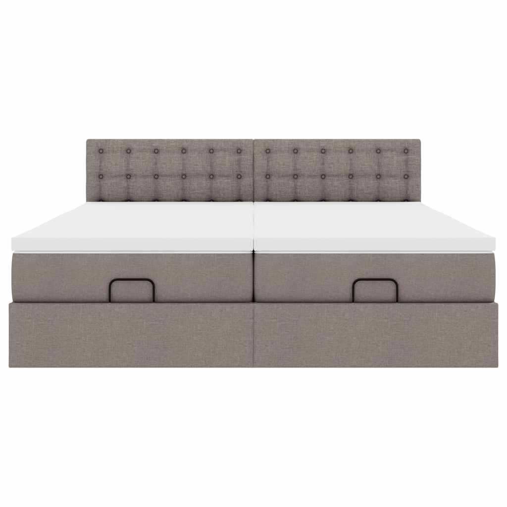 Ottoman-Bett mit Matratzen Taupe 200x200 cm Stoff