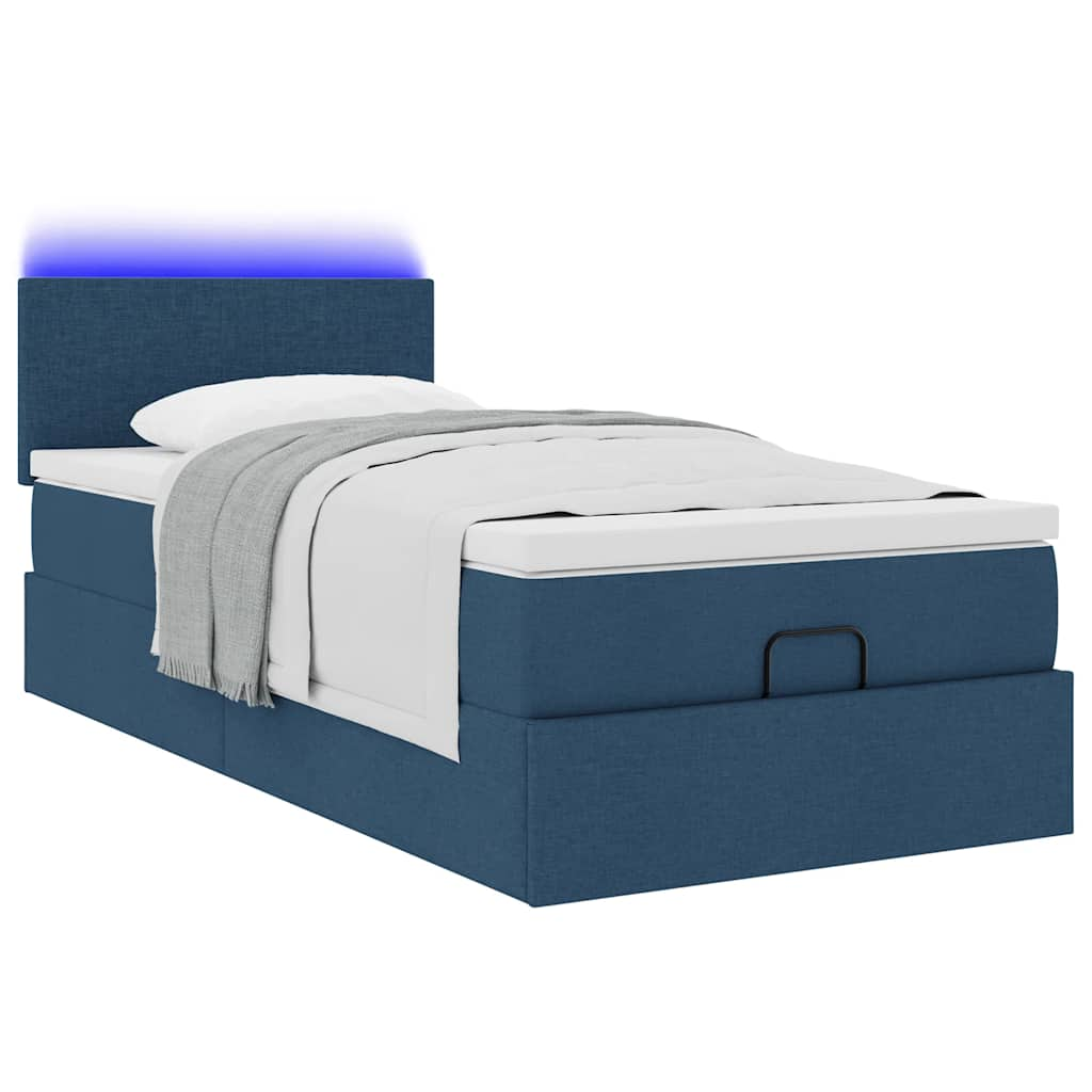 Ottoman-Bett mit Matratze & LEDs Blau 90x190 cm Stoff