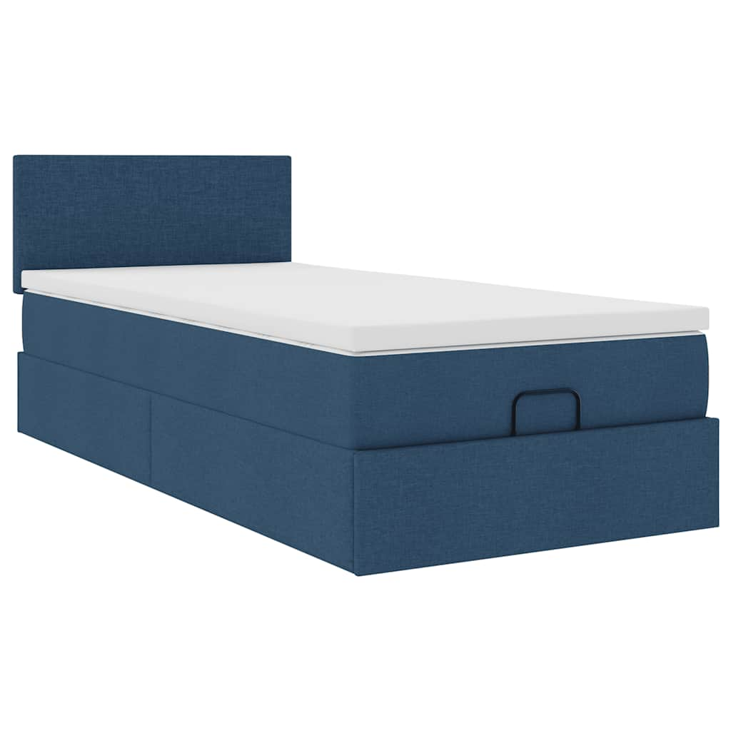 Ottoman-Bett mit Matratze & LEDs Blau 90x190 cm Stoff