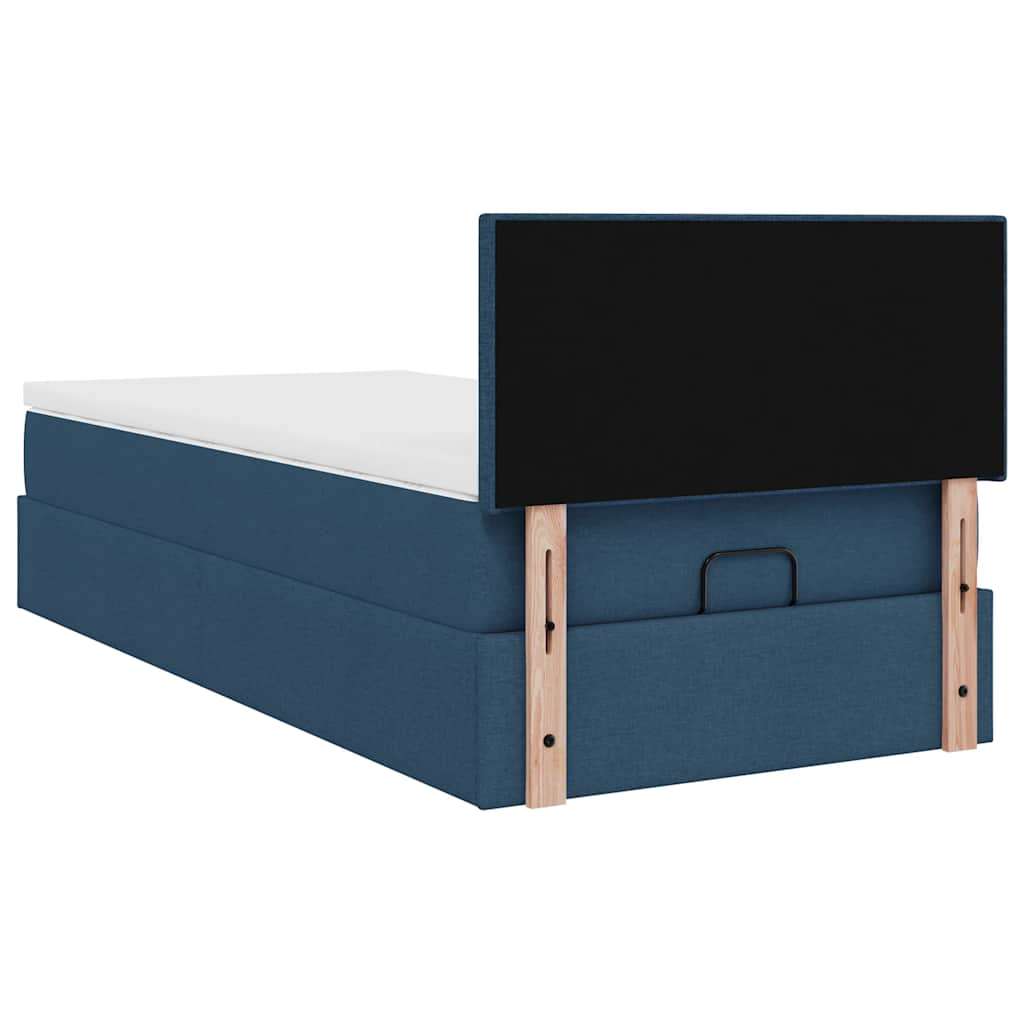 Ottoman-Bett mit Matratze & LEDs Blau 90x190 cm Stoff