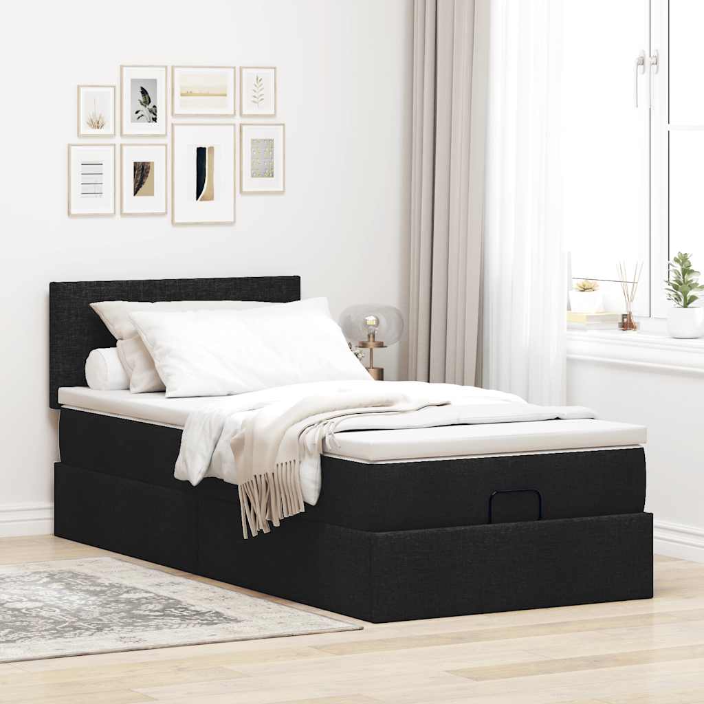 Ottoman-Bett mit Matratze Schwarz 90x200 cm Stoff