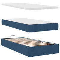 Ottoman-Bett mit Matratze & LEDs Blau 100x200 cm Stoff