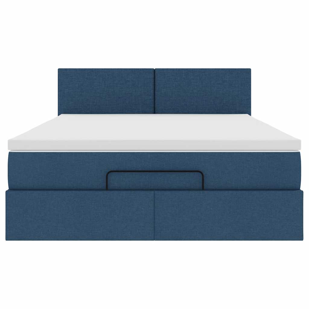 Ottoman-Bett mit Matratze & LEDs Blau 140x190 cm Stoff