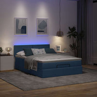 Ottoman-Bett mit Matratze & LEDs Blau 140x190 cm Stoff