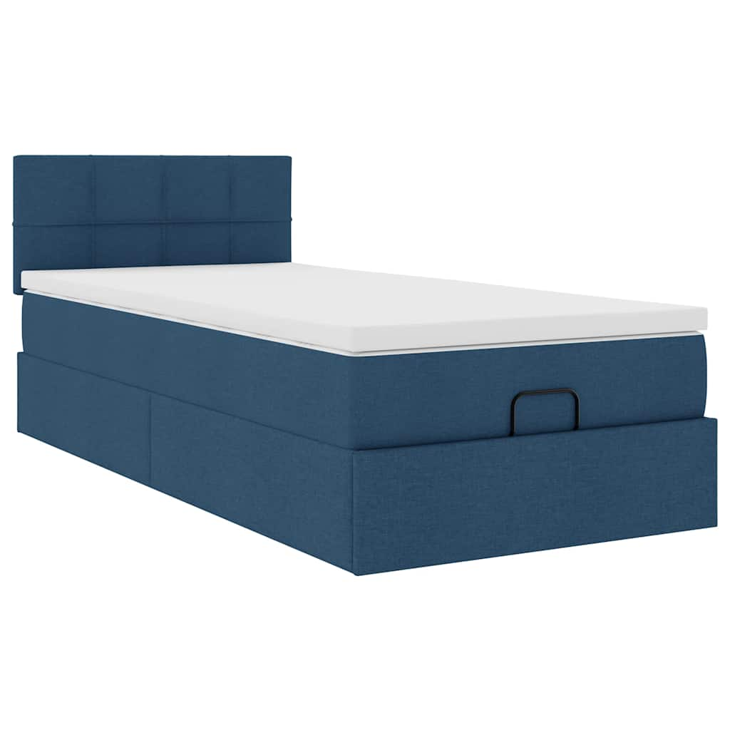 Ottoman-Bett mit Matratze & LEDs Blau 90x190 cm Stoff