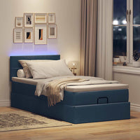 Ottoman-Bett mit Matratze & LEDs Blau 90x190 cm Stoff