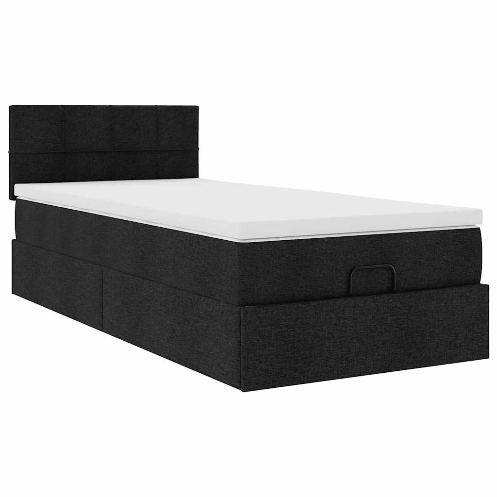 Ottoman-Bett mit Matratze Schwarz 90x200 cm Stoff