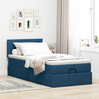 Ottoman-Bett mit Matratze & LEDs Blau 90x200 cm Stoff