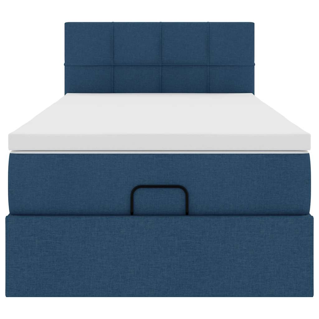 Ottoman-Bett mit Matratze & LEDs Blau 90x200 cm Stoff