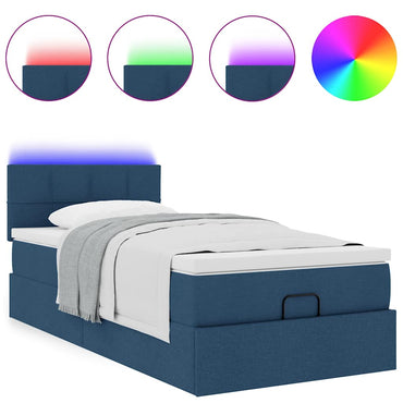 Ottoman-Bett mit Matratze & LEDs Blau 100x200 cm Stoff