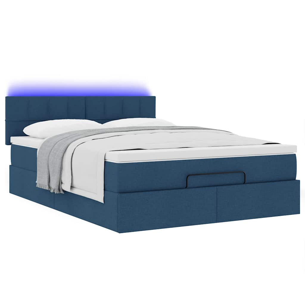 Ottoman-Bett mit Matratze & LEDs Blau 140x190 cm Stoff