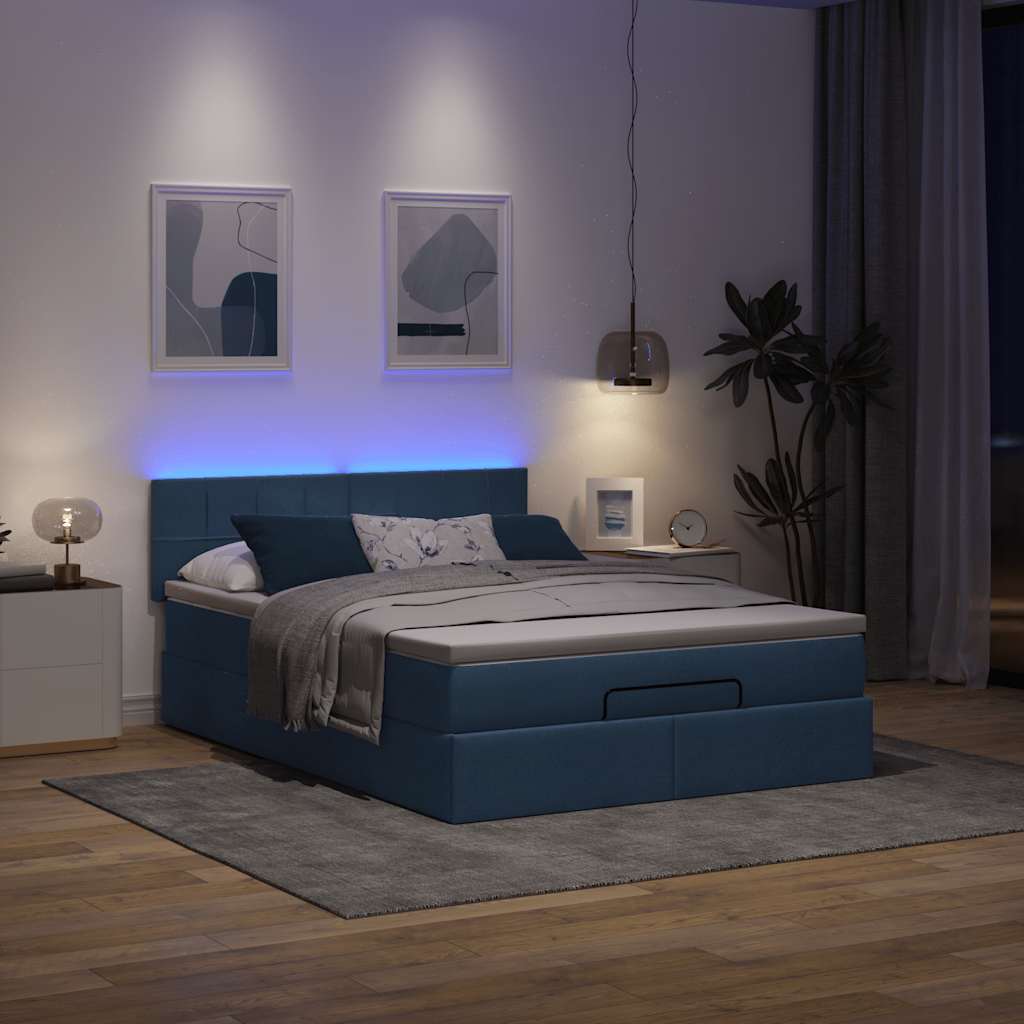 Ottoman-Bett mit Matratze & LEDs Blau 140x190 cm Stoff