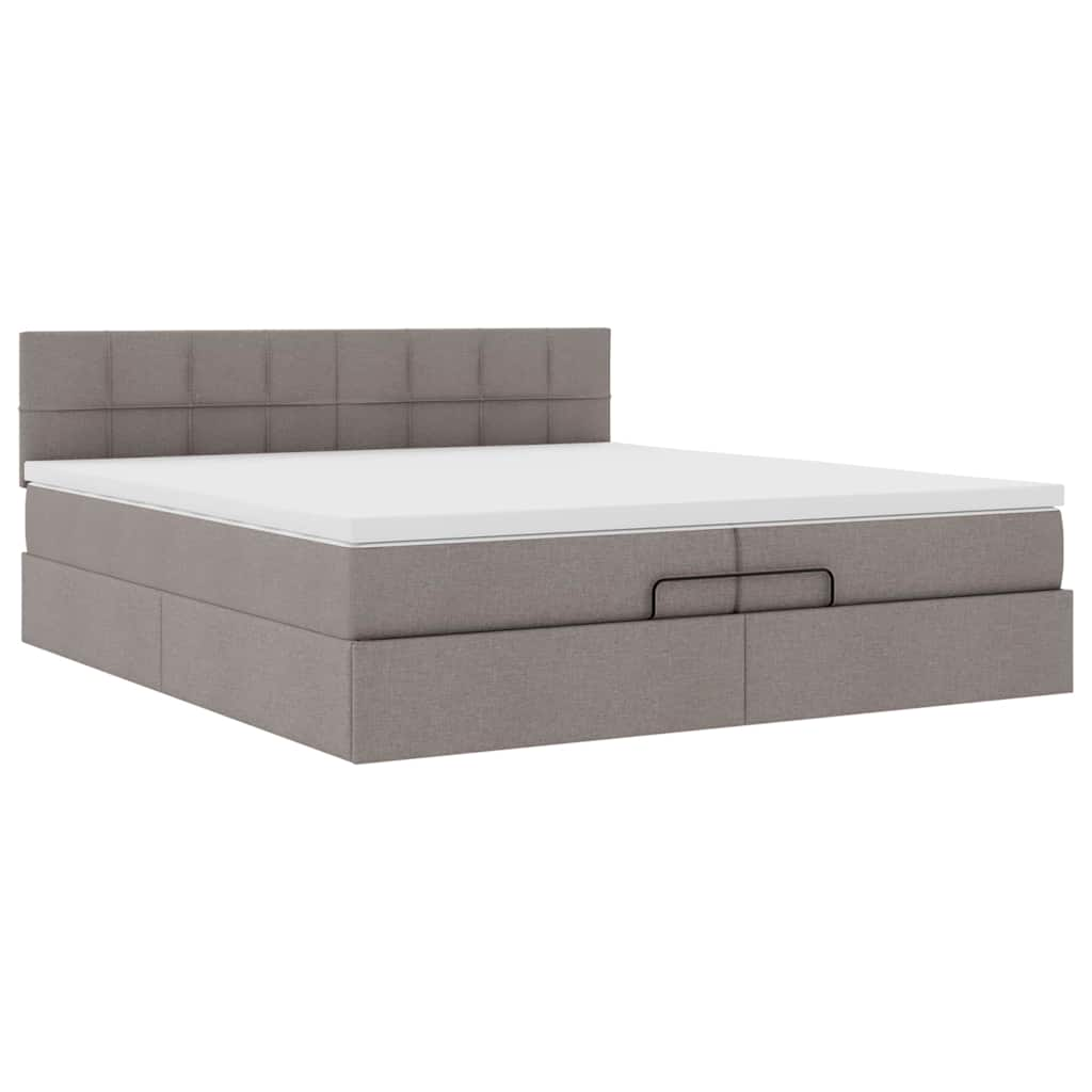 Ottoman-Bett mit Matratzen Taupe 200x200 cm Stoff