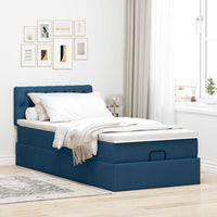 Ottoman-Bett mit Matratze & LEDs Blau 90x190 cm Stoff