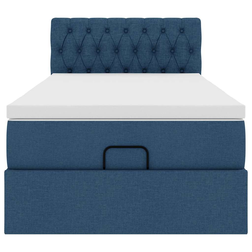 Ottoman-Bett mit Matratze & LEDs Blau 90x190 cm Stoff