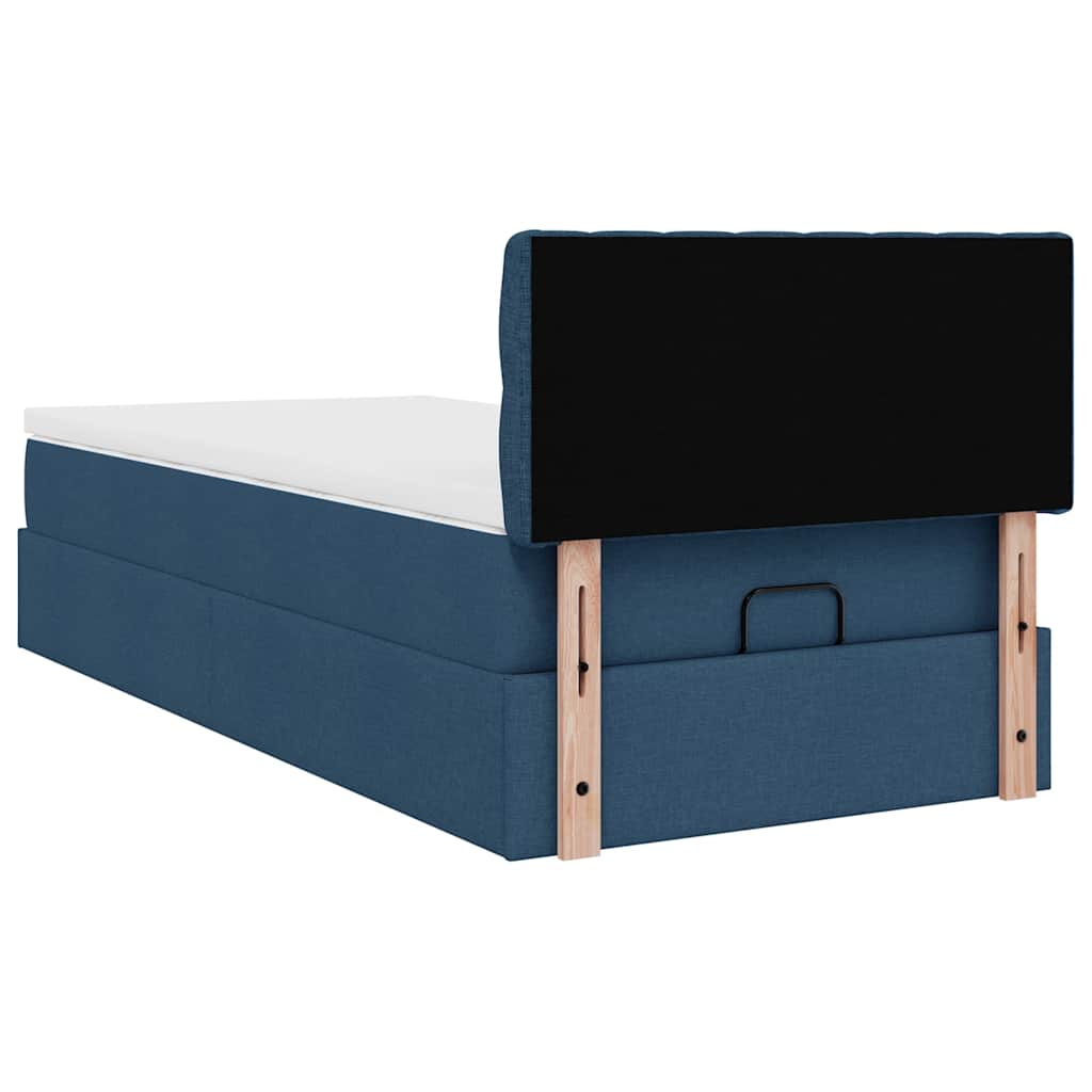 Ottoman-Bett mit Matratze & LEDs Blau 90x190 cm Stoff