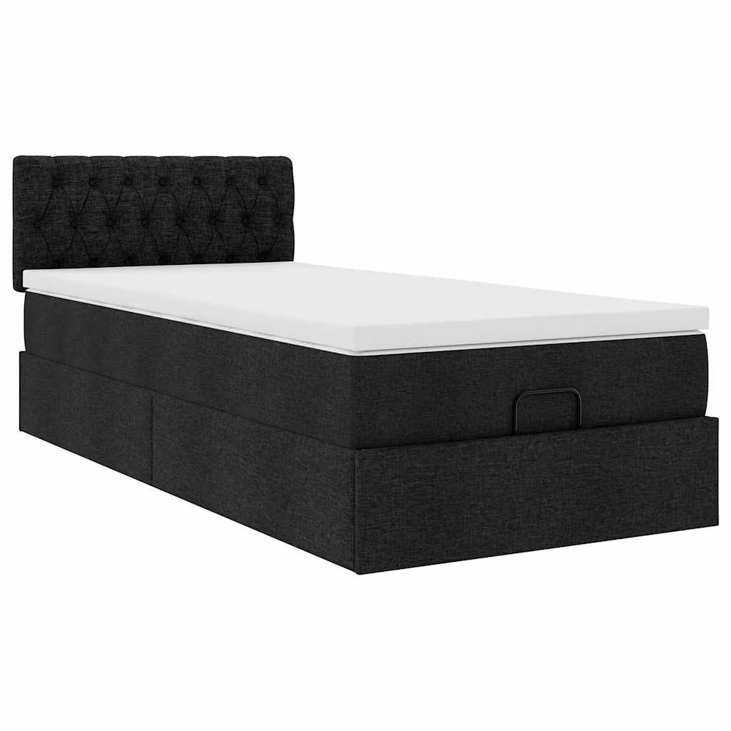 Ottoman-Bett mit Matratze Schwarz 90x200 cm Stoff