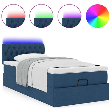 Ottoman-Bett mit Matratze & LEDs Blau 90x200 cm Stoff