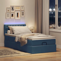 Ottoman-Bett mit Matratze & LEDs Blau 90x200 cm Stoff