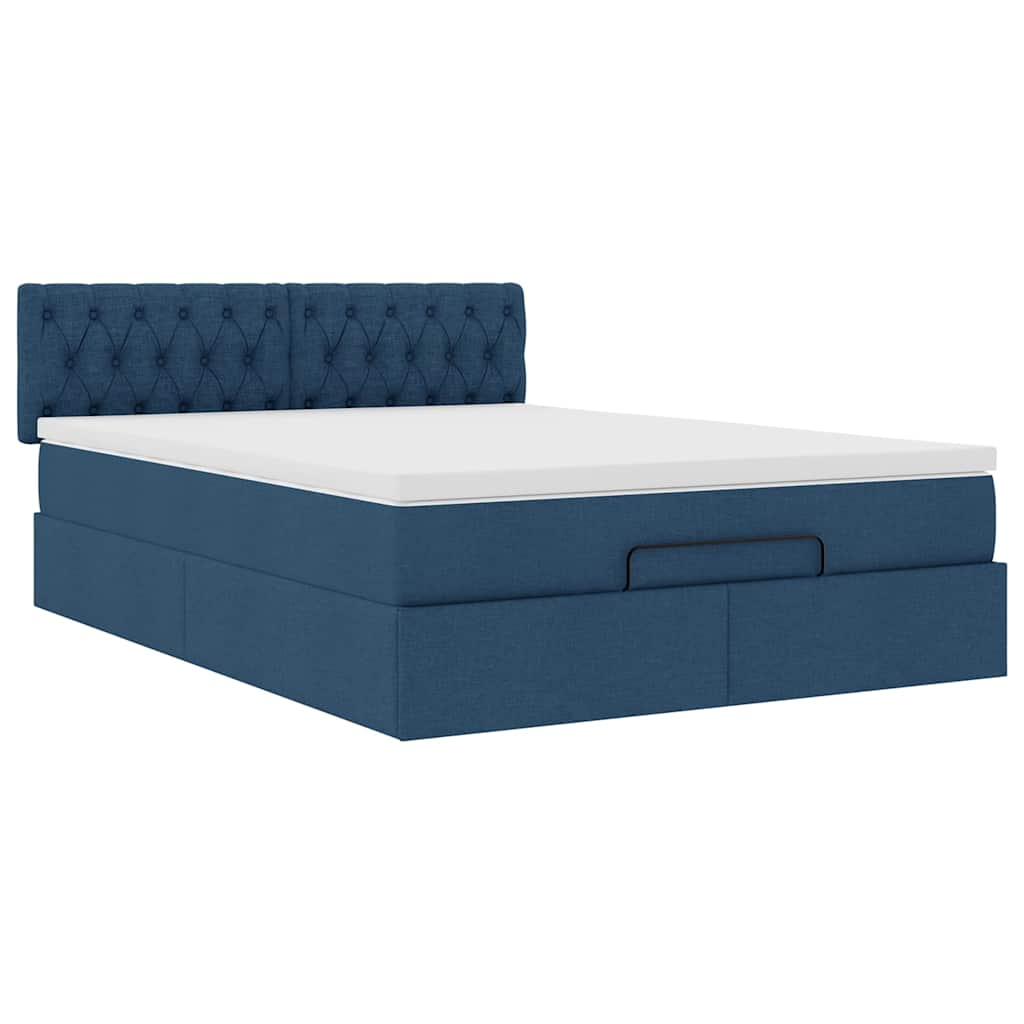 Ottoman-Bett mit Matratze & LEDs Blau 140x190 cm Stoff