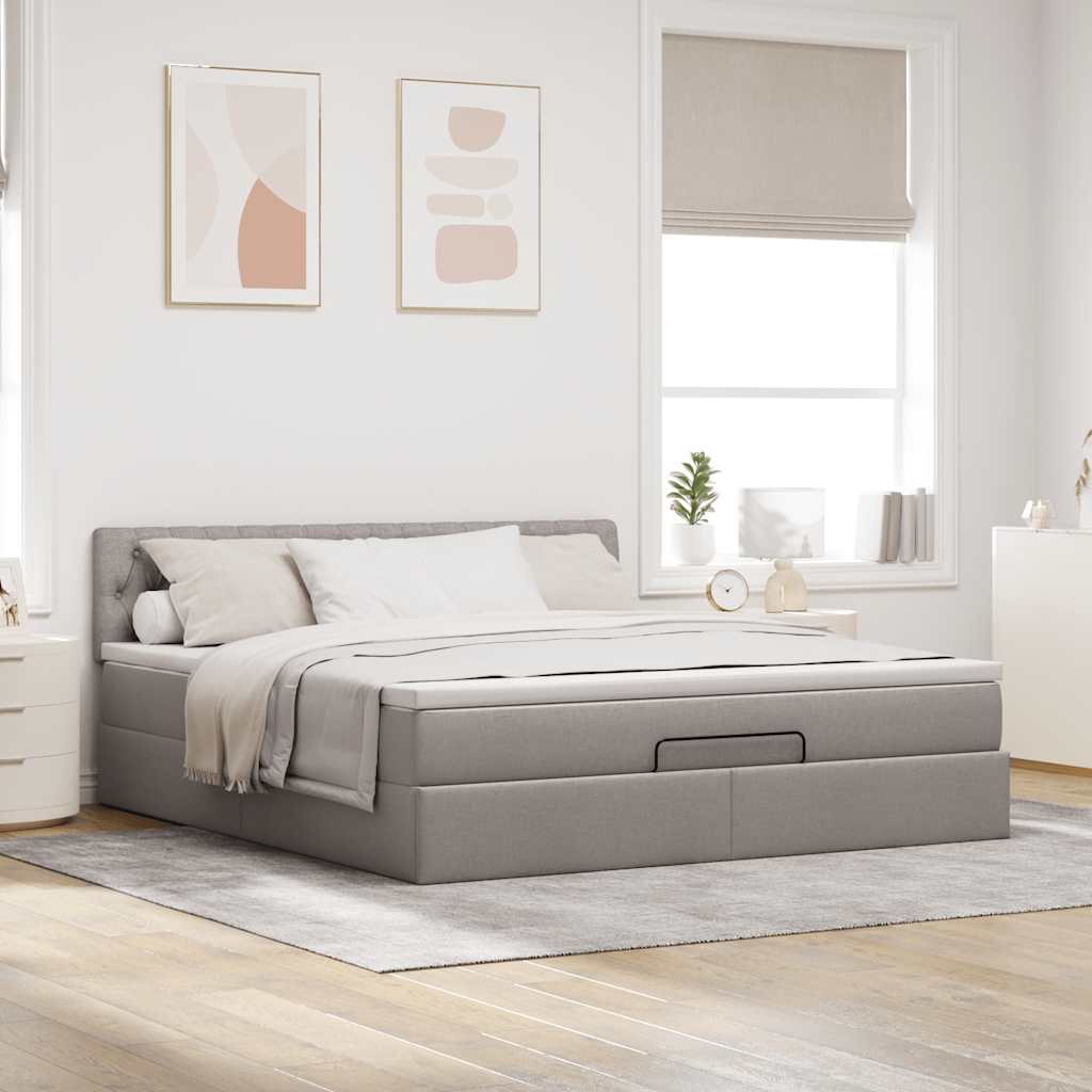 Ottoman-Bett mit Matratze Taupe 160x200 cm Stoff