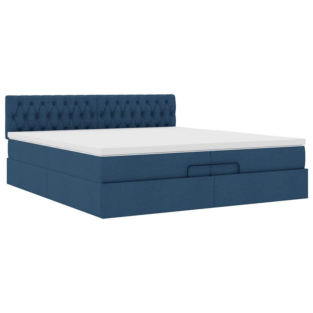 Ottoman-Bett mit Matratzen Blau 200x200 cm Stoff