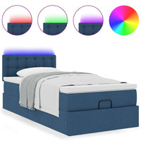 Ottoman-Bett mit Matratze & LEDs Blau 90x190 cm Stoff