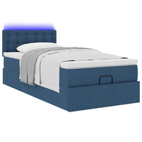 Ottoman-Bett mit Matratze & LEDs Blau 90x190 cm Stoff