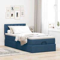 Ottoman-Bett mit Matratze & LEDs Blau 90x190 cm Stoff