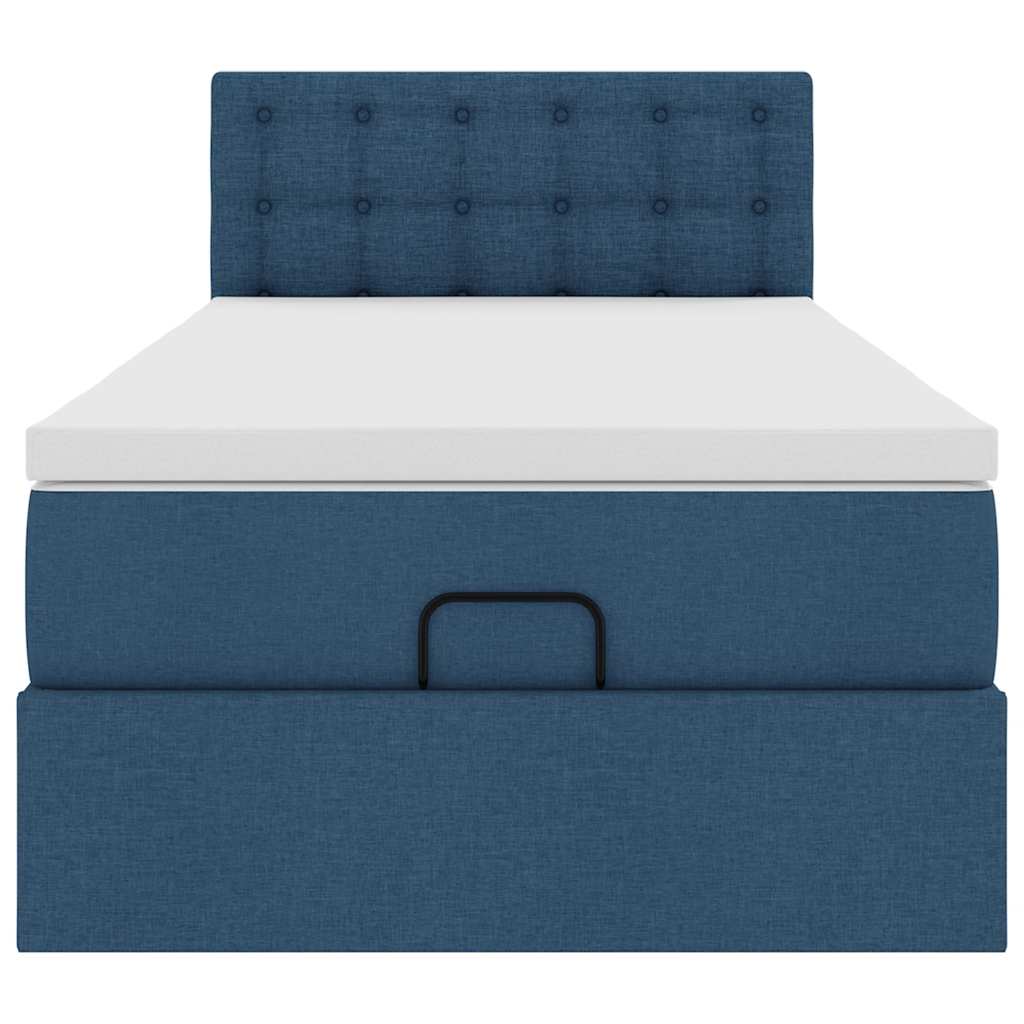 Ottoman-Bett mit Matratze & LEDs Blau 90x190 cm Stoff