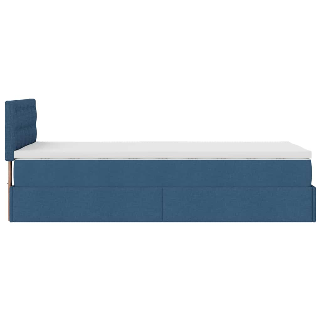 Ottoman-Bett mit Matratze & LEDs Blau 90x190 cm Stoff