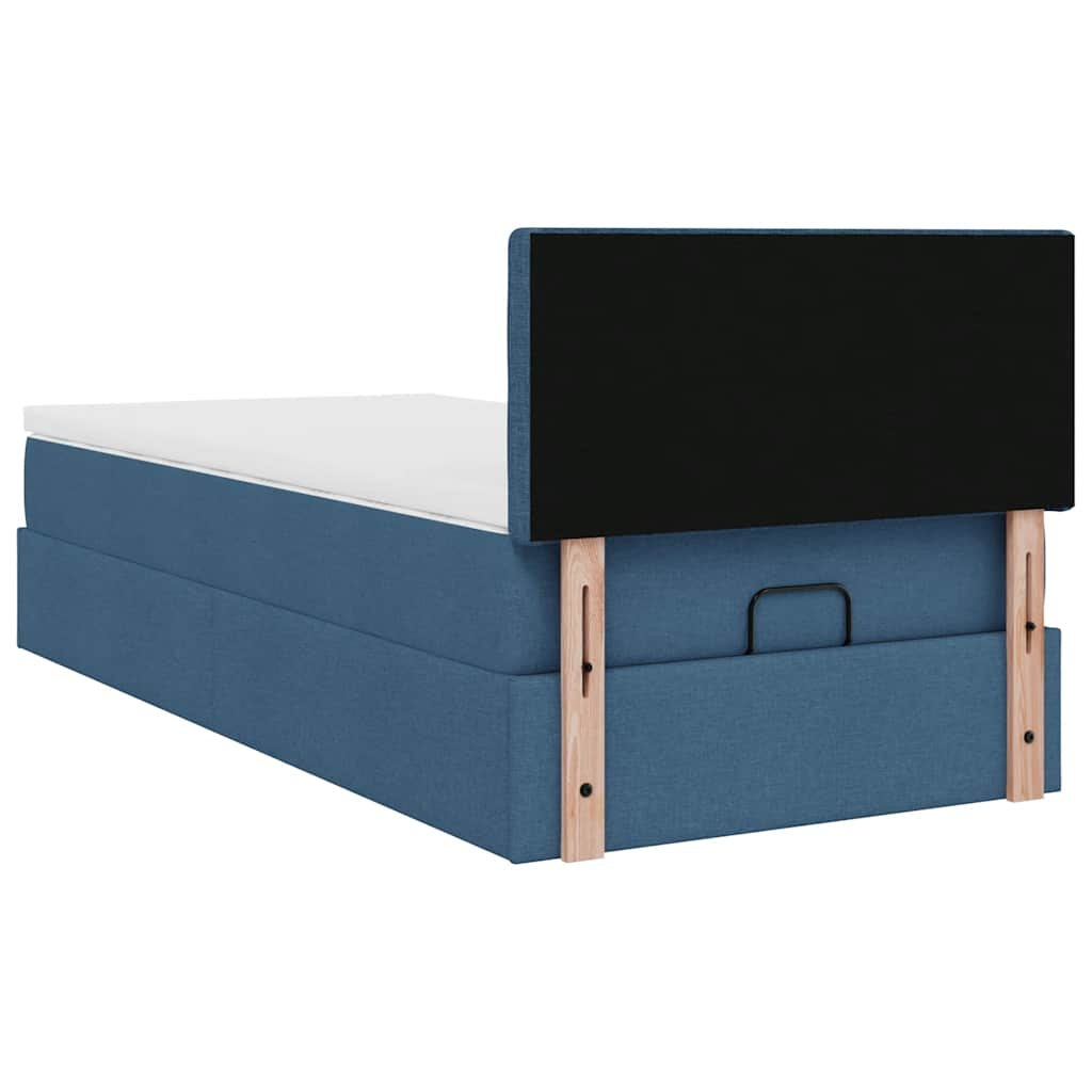 Ottoman-Bett mit Matratze & LEDs Blau 90x190 cm Stoff