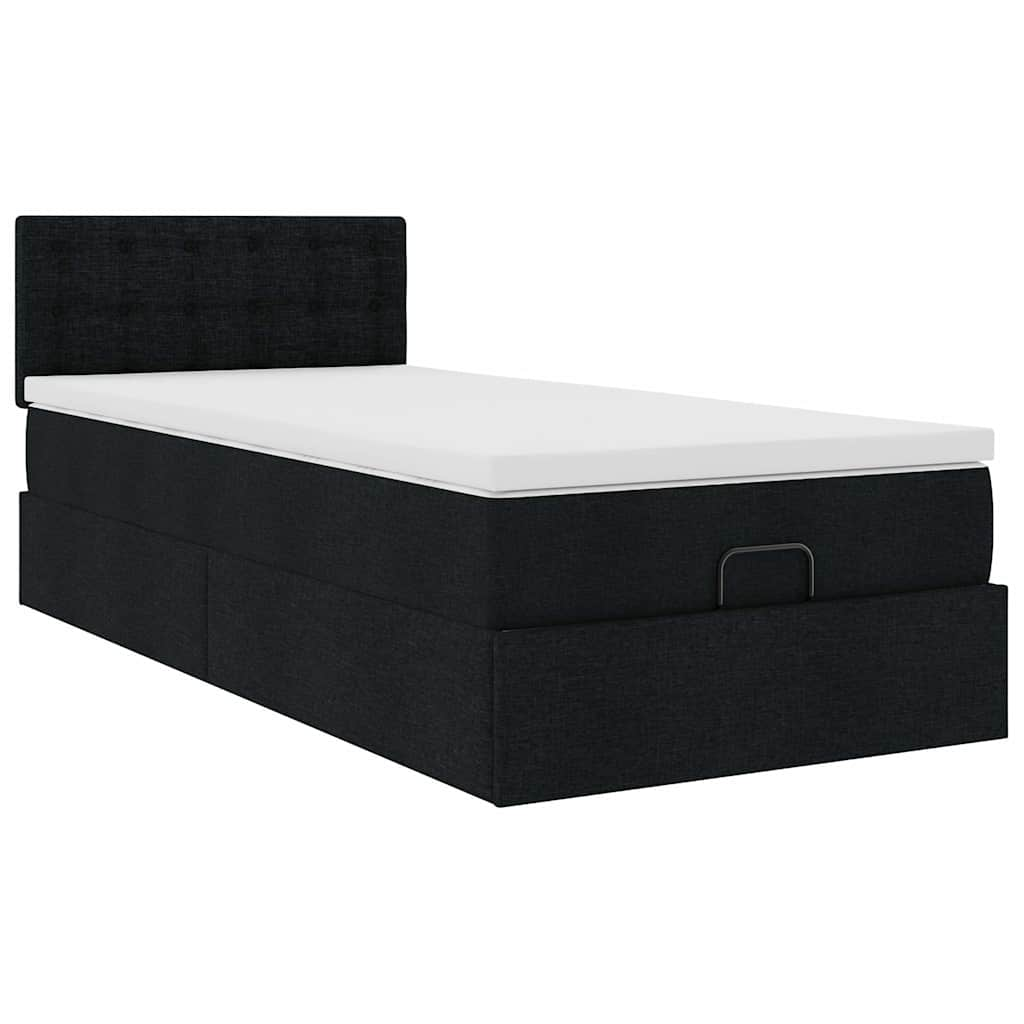 Ottoman-Bett mit Matratze Schwarz 90x200 cm Stoff