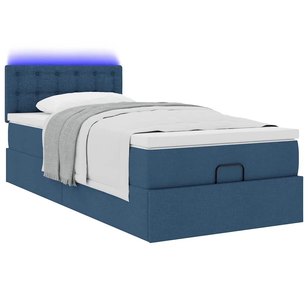 Ottoman-Bett mit Matratze & LEDs Blau 90x200 cm Stoff