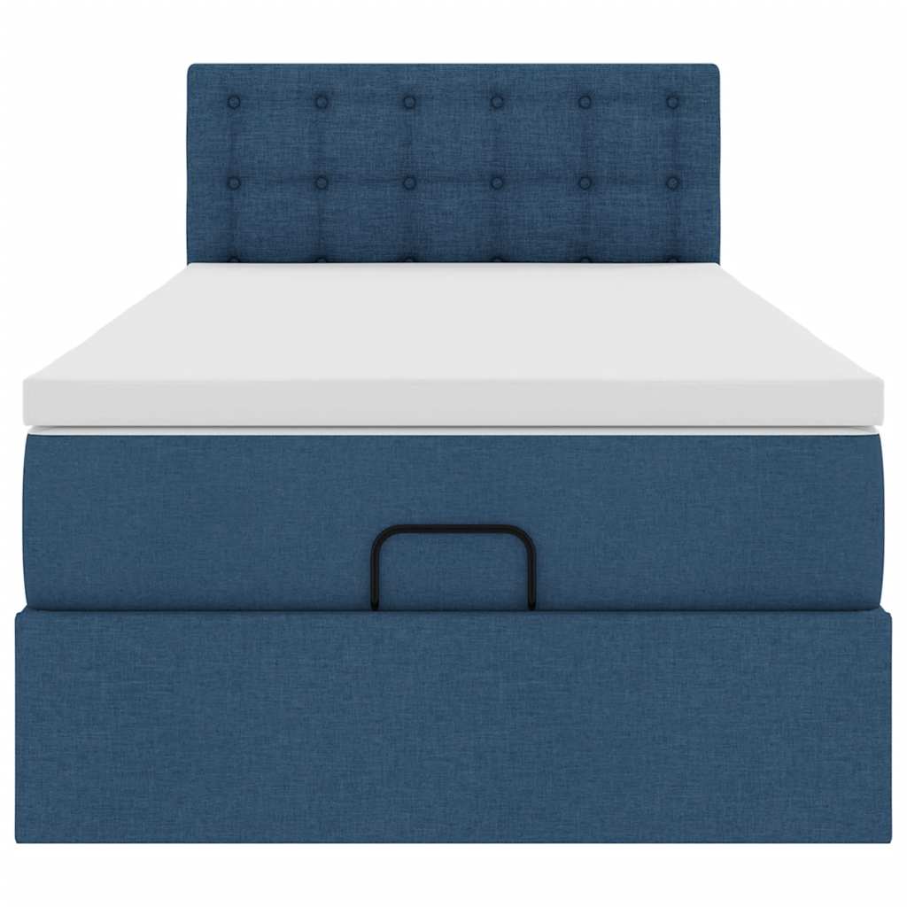 Ottoman-Bett mit Matratze & LEDs Blau 90x200 cm Stoff